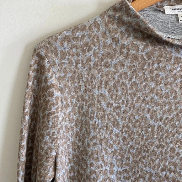 Beachlunchlounge tan leopard print mock neck knit long sleeve top size large - Picture 2 of 7